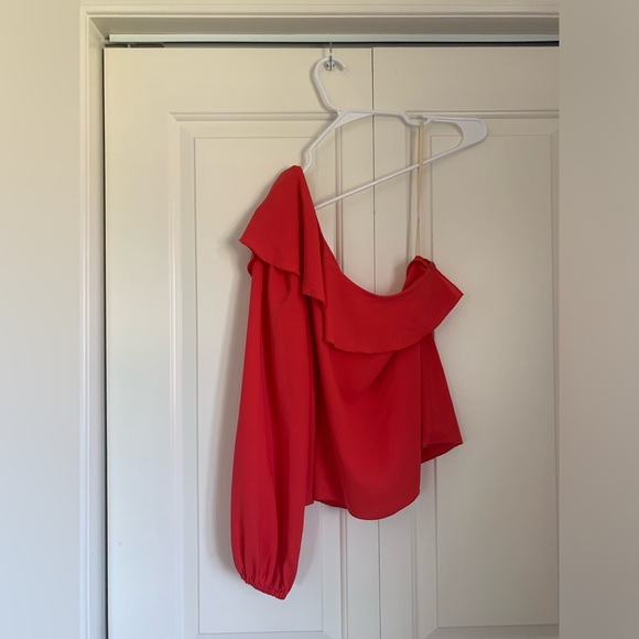 Small Coral One-shoulder Blouse (Size Small). - Picture 3 of 4